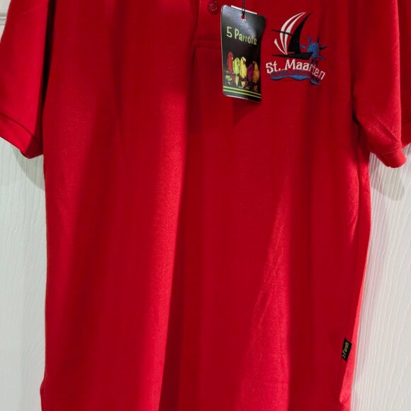 5 Parrots Men's Red Polo Shirt, Size L, St. Maarten Flag, Embroidered, NWT - Picture 4 of 13
